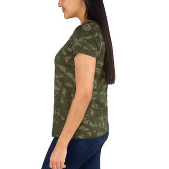 NEW Nicole Miller Printed Slub Knit Tee | Green Leaves - Picture 2 of 4